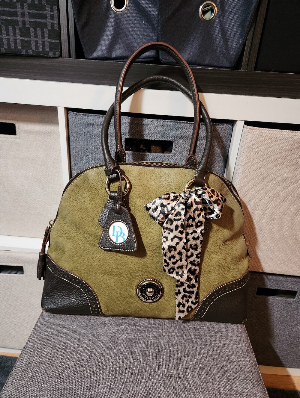 Dooney And Bourke Green Nubuck Domed Satchel